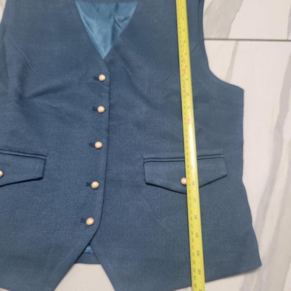 Teal blue lined vest with gold buttons L - Picture 3 of 5